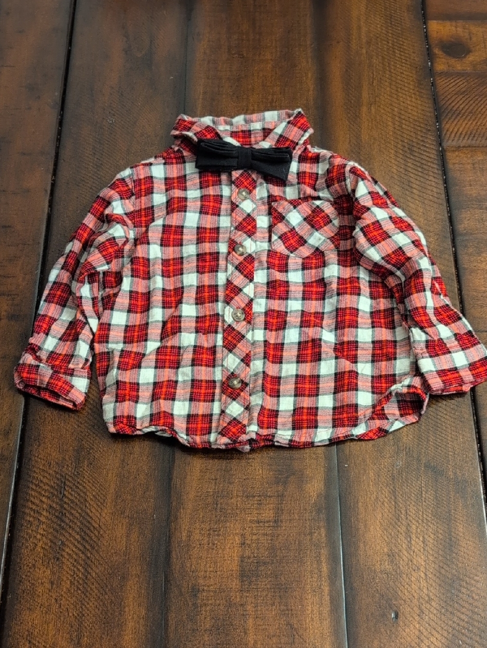 Old Navy 12-18 Months Red and White Plaid Button-Down Shirt with Black Bow